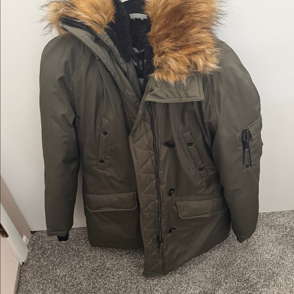S13 Jackets & Blazers - Women’s Olive Green Parka Jacket with Faux Fur Hood